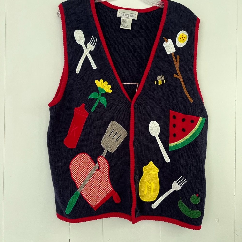 Vintage Mandal Bay 1980’s Sweater Vest Summer Cook Out Grilling Bbq Picnic Sz XL - Picture 10 of 13
